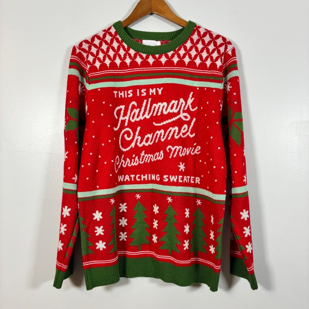 Hallmark Channel Christmas Movie Watching Sweater L Holiday Party Festive Cozy